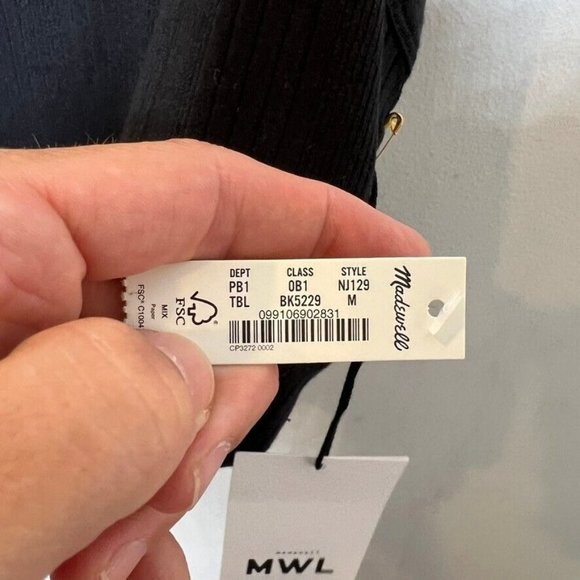 Madewell $48 Variegated Rib Drop Top Black Size M NJ129 - Picture 6 of 8